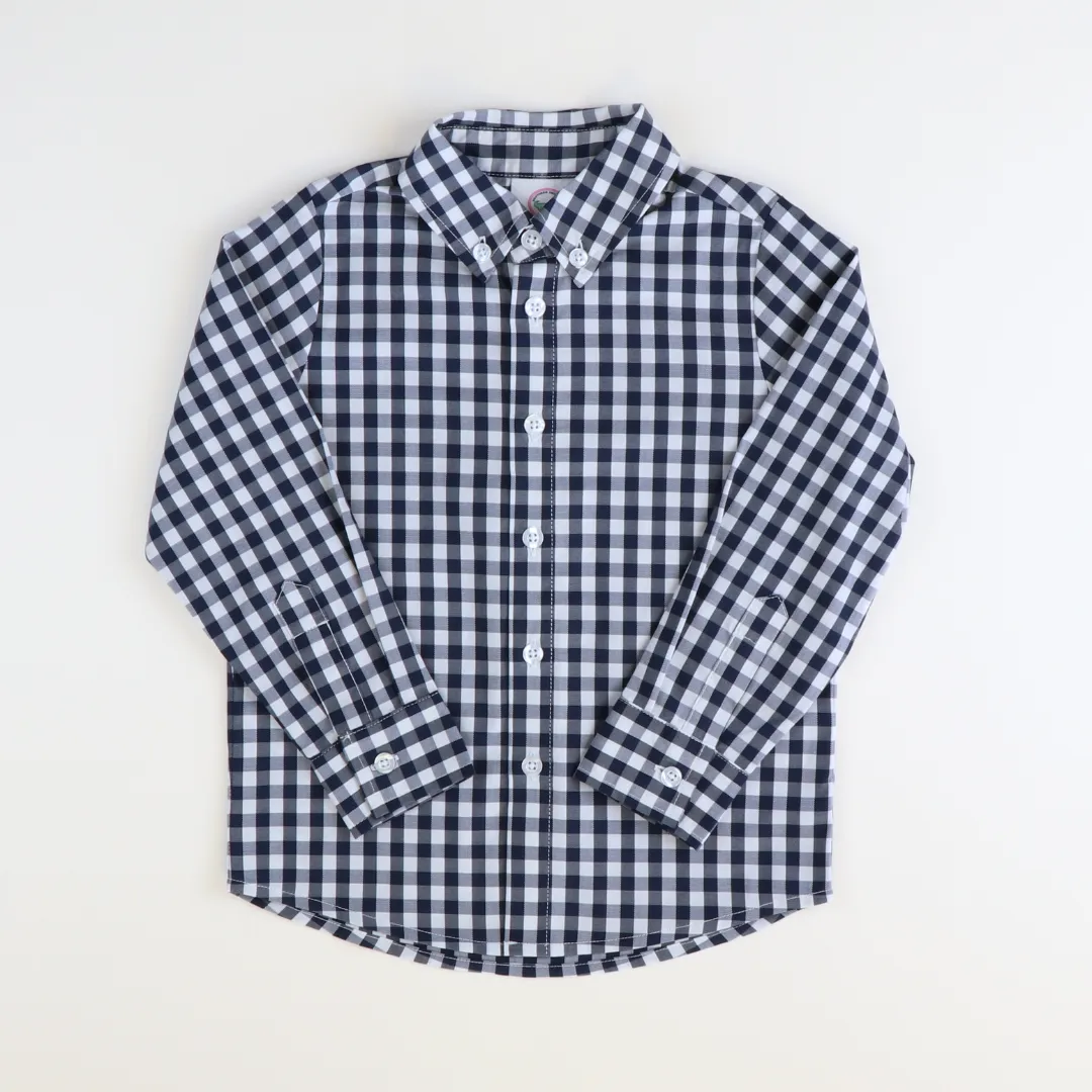 Boys L/S Performance Button Down Shirt - Navy Check