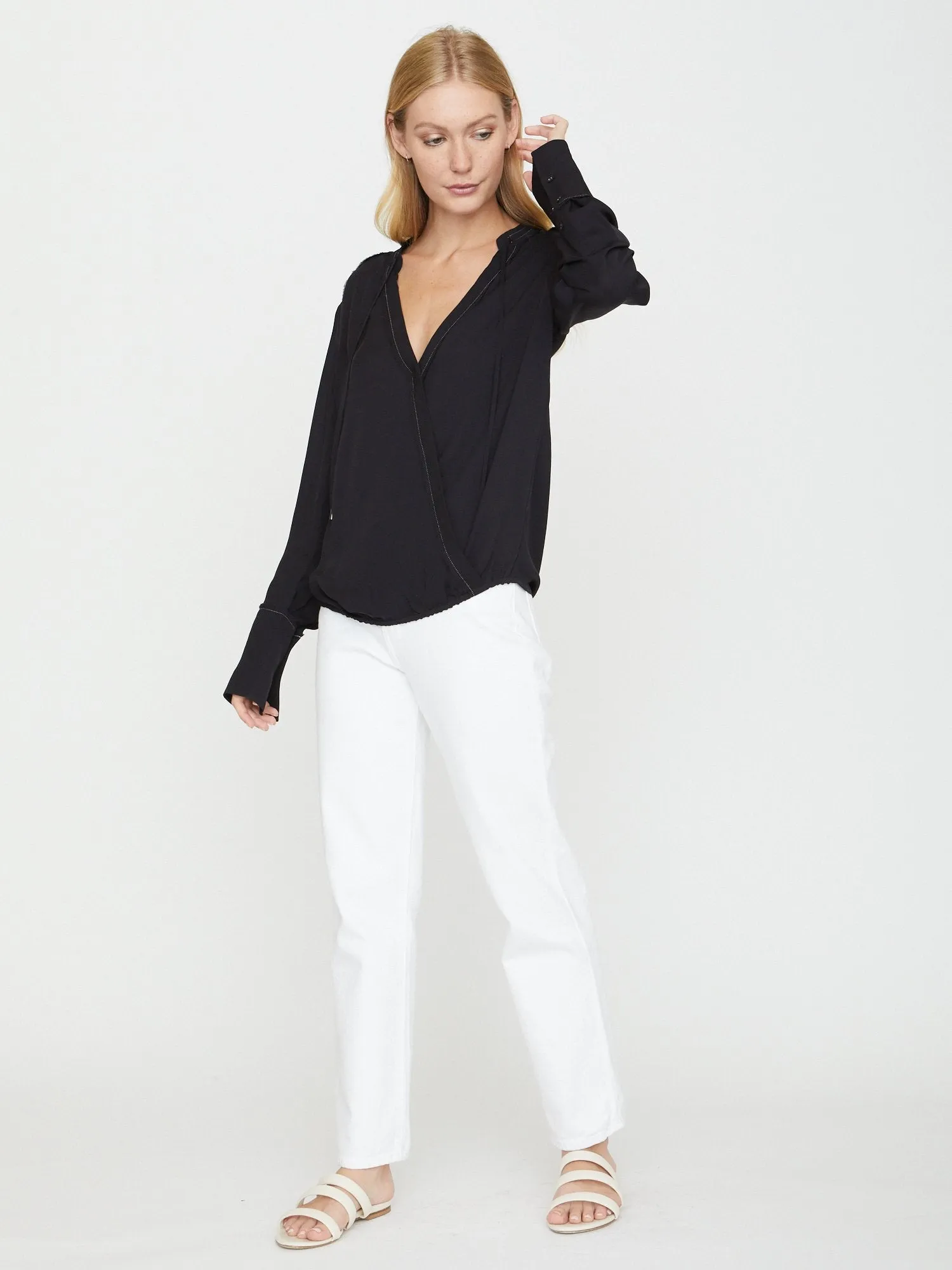 BROCHU WALKER - Seville Stitched Blouse Black Onyx