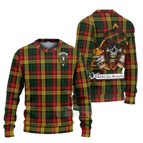 Buchanan Tartan Ugly Sweater with Family Crest and Bearded Skull Holding Bottles of Whiskey