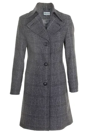 Busy Clothing Womens 3/4 Wool Blend Grey Check Coat