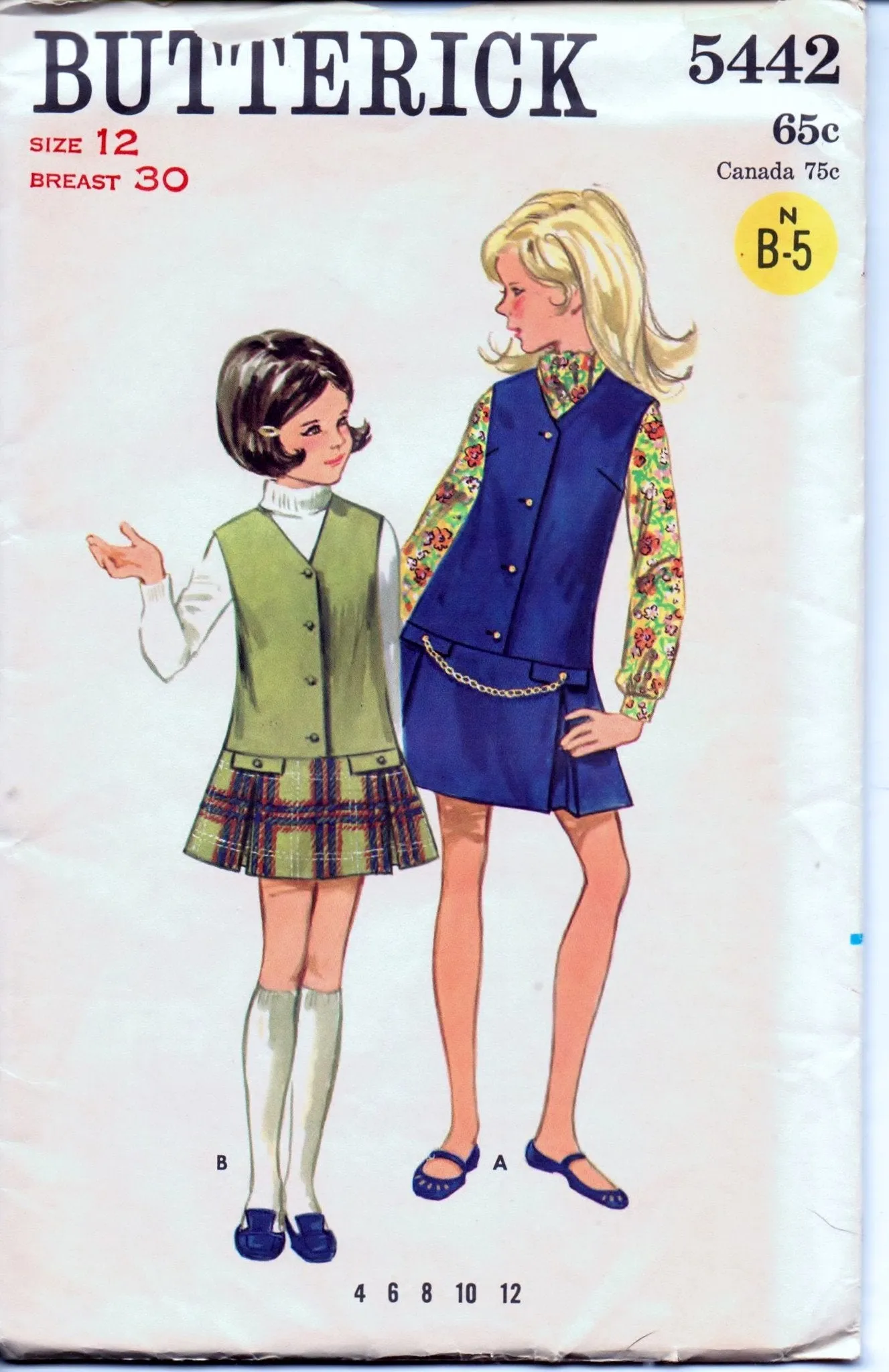 Butterick 5442 Young Girls Jumper Dress Vintage 1960's Sewing Pattern