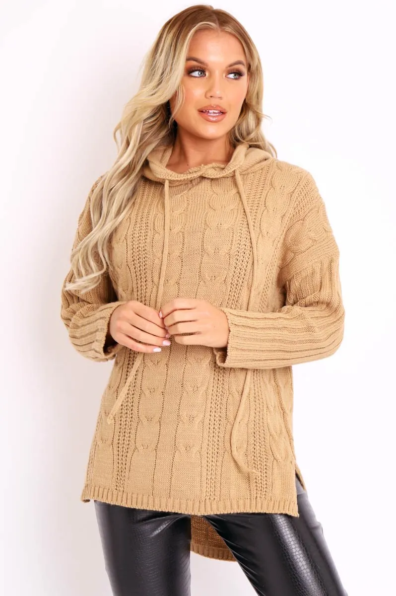 Camel Knitted Hoodie Jumper - Capri