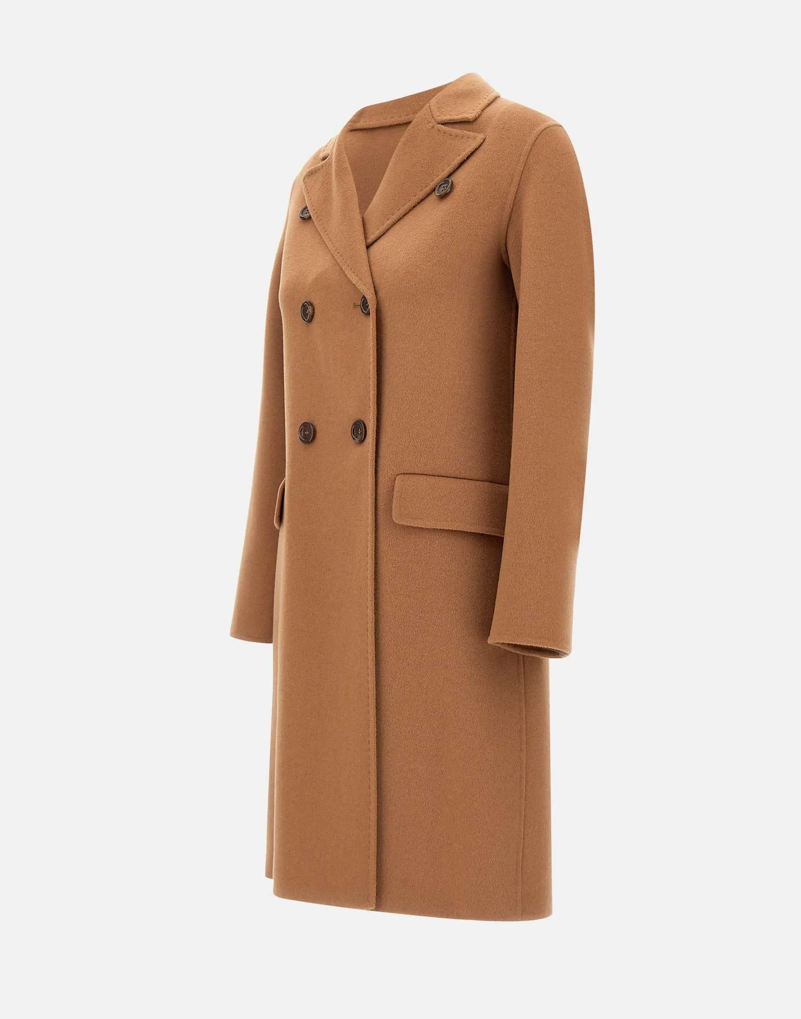 Camel Wool Blend Double-Breasted Coat