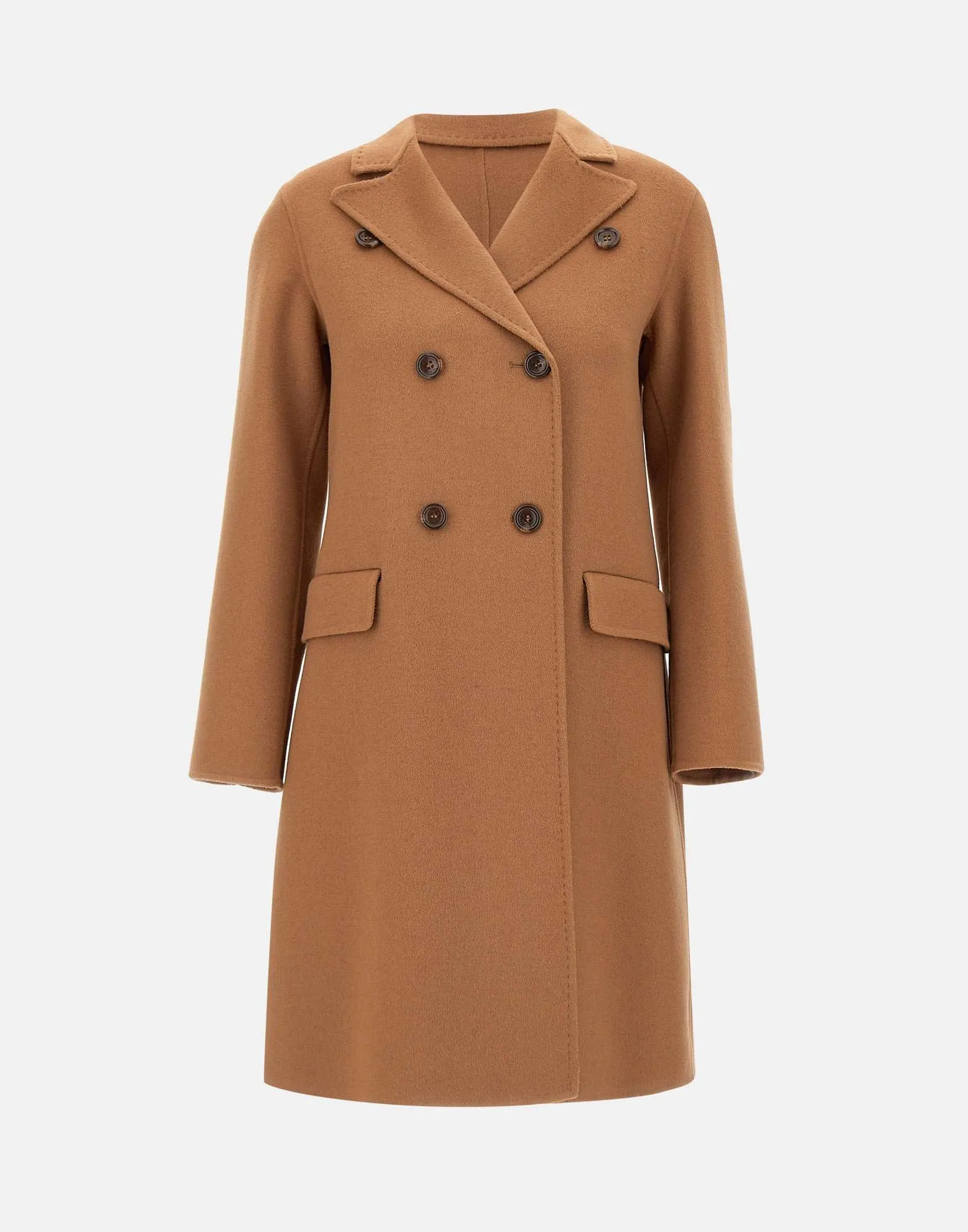 Camel Wool Blend Double-Breasted Coat