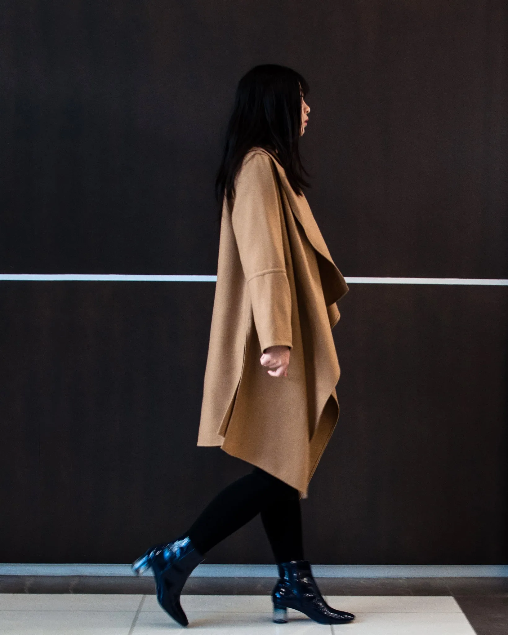 Camel Wool Coat With Wraparound Collar