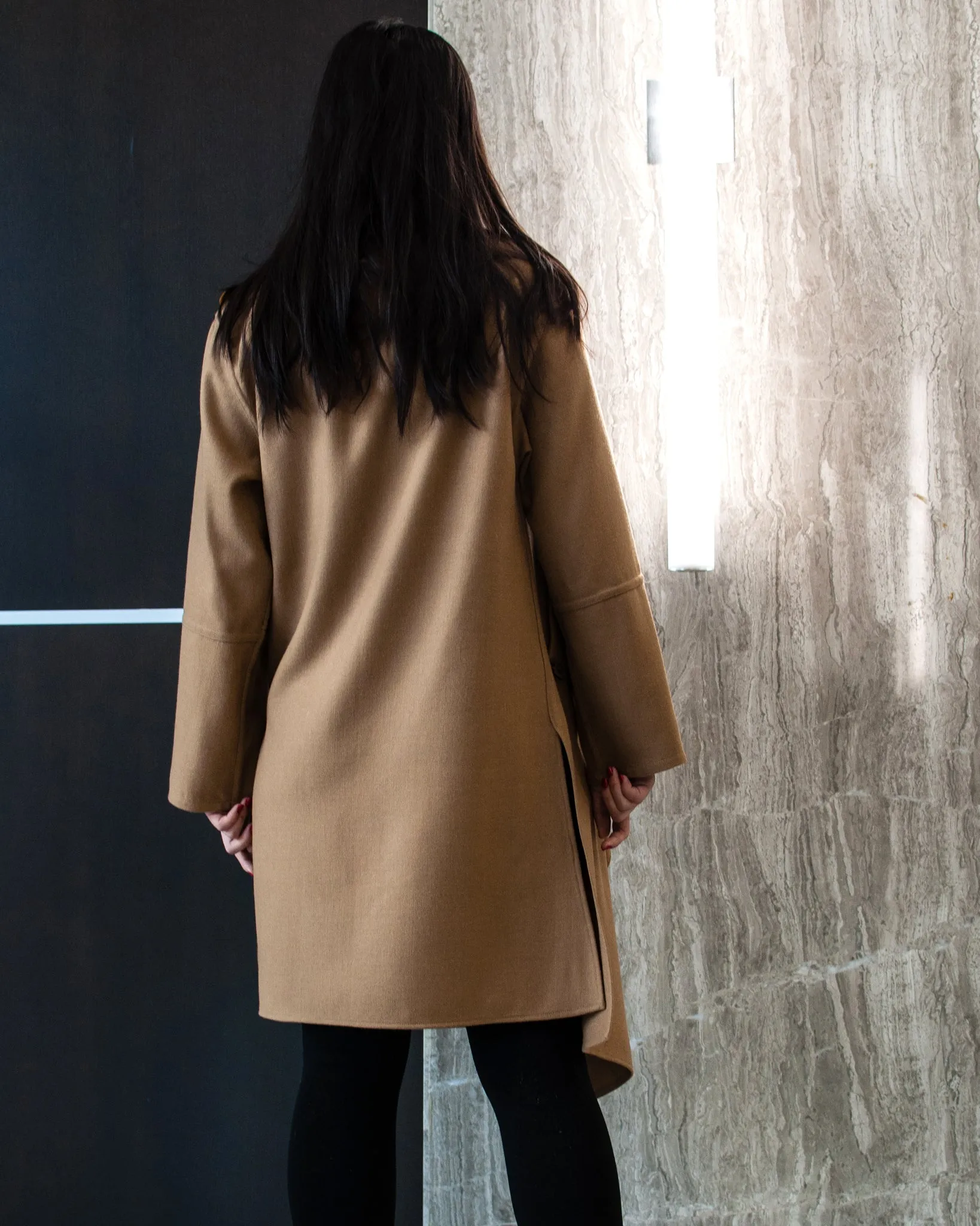 Camel Wool Coat With Wraparound Collar