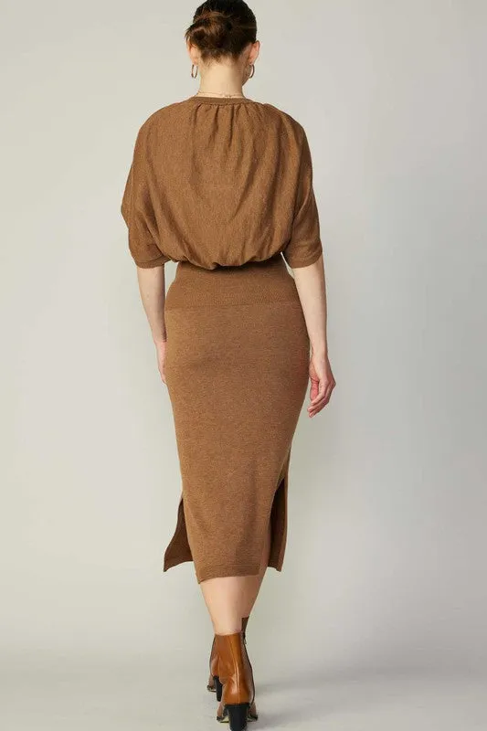 Caramel Brown Cape Sweater Dress