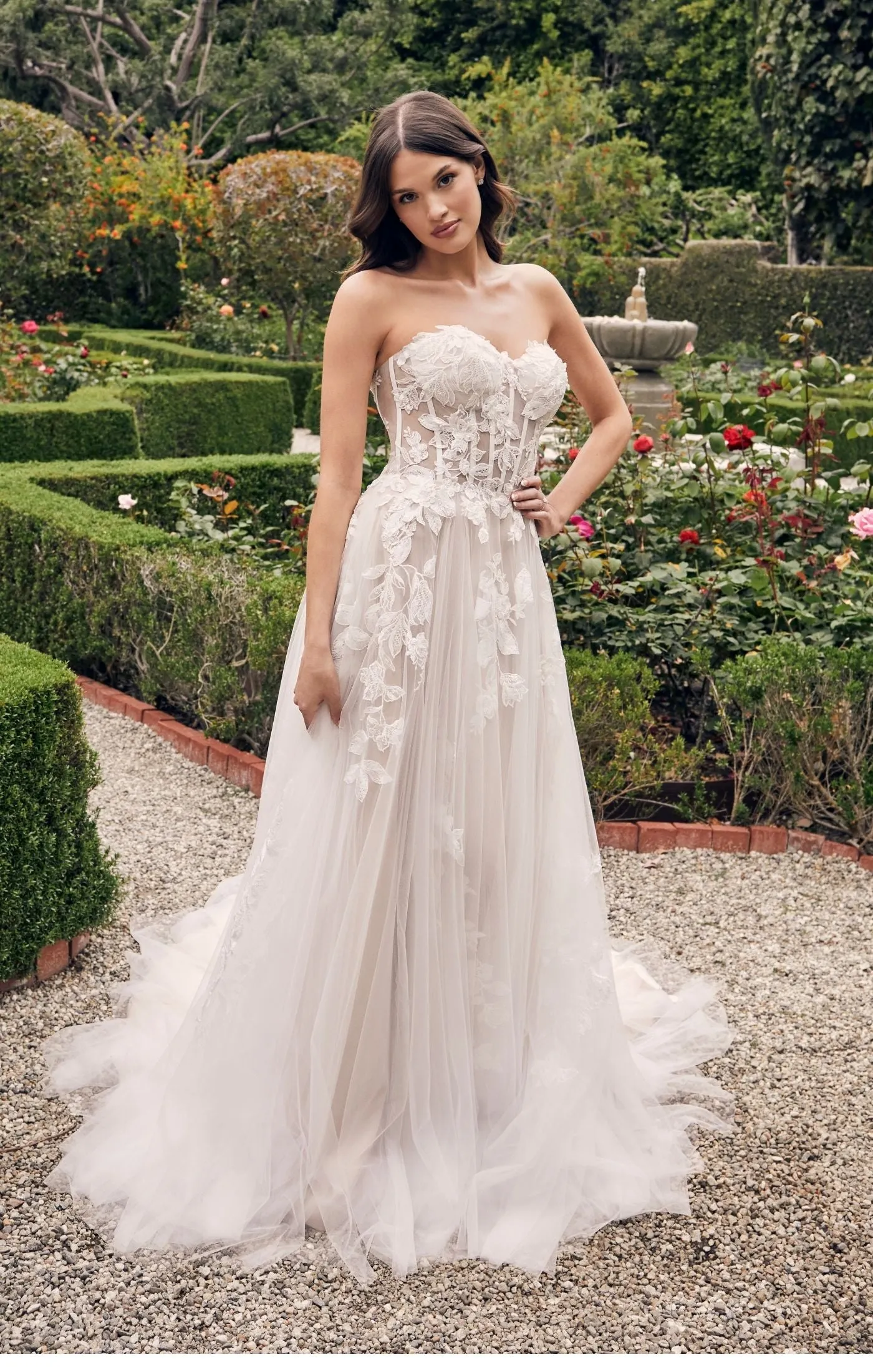 Casablanca Bridal 2537 Adalaide A-Line Sheer Floral Corset Strapless Sweetheart Neckline Wedding Gown