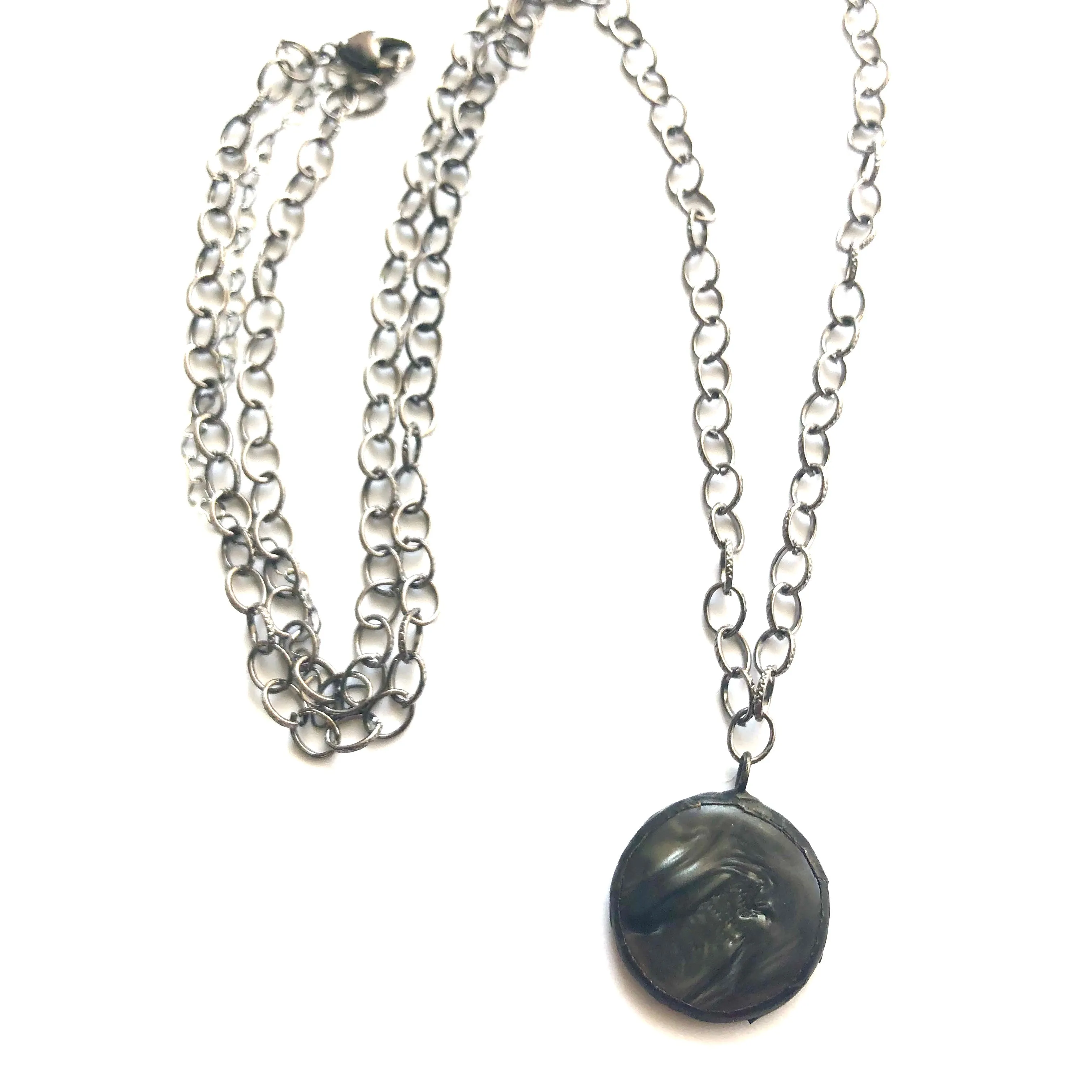 Charcoal Grey Marbled Moonglow & Gun Metal Layering Necklace - Long