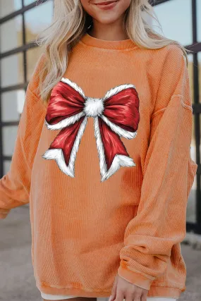 Christmas round neck big bow pattern pullover sweater