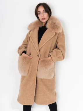 Coat fox Pockets And Neck Camel