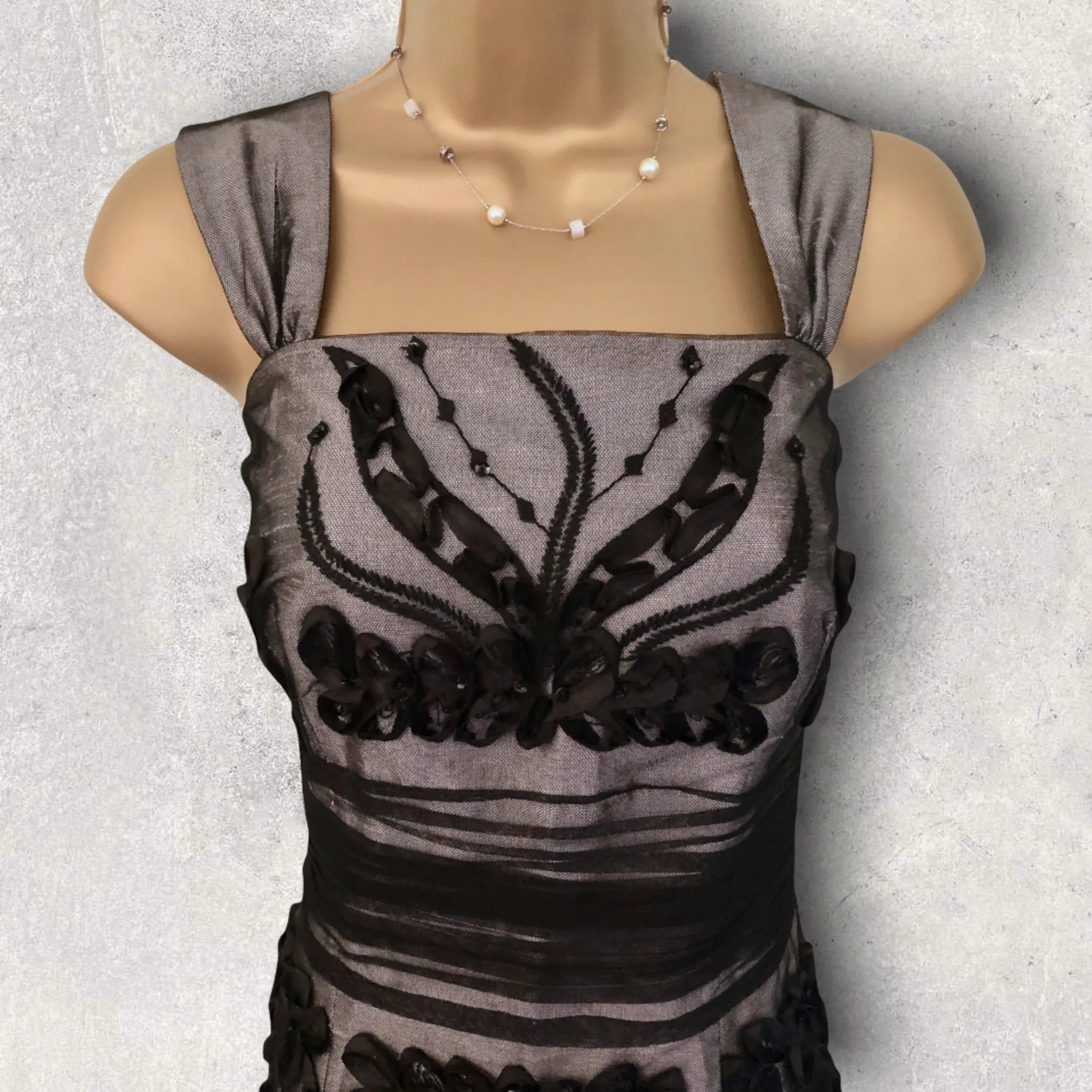 Condici Black Mesh & Grey Wild Silk Dress & Bolero UK 10 US 6  EU 38