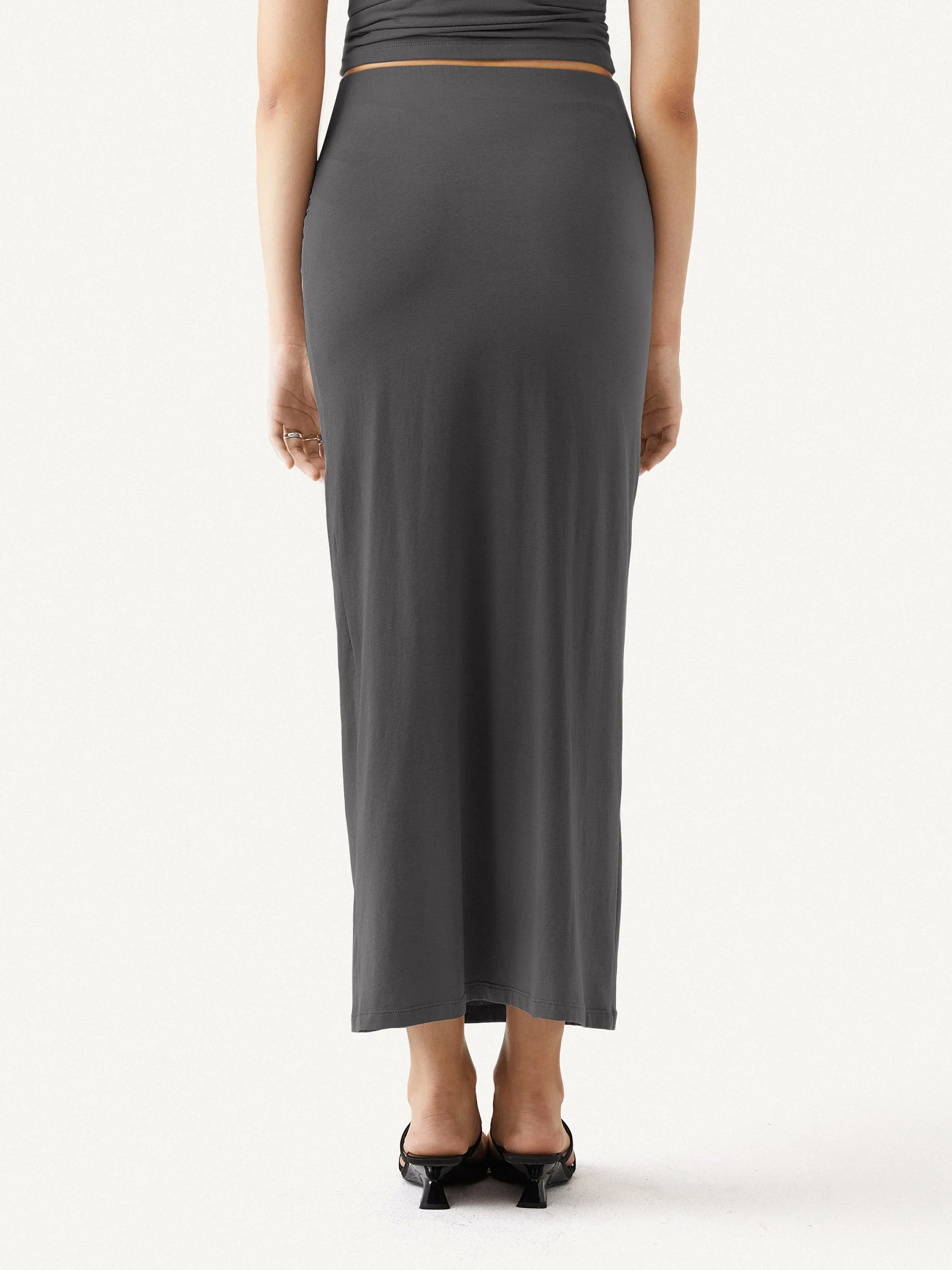 Cotton Jersey Ruched Side Pencil Maxi Skirt