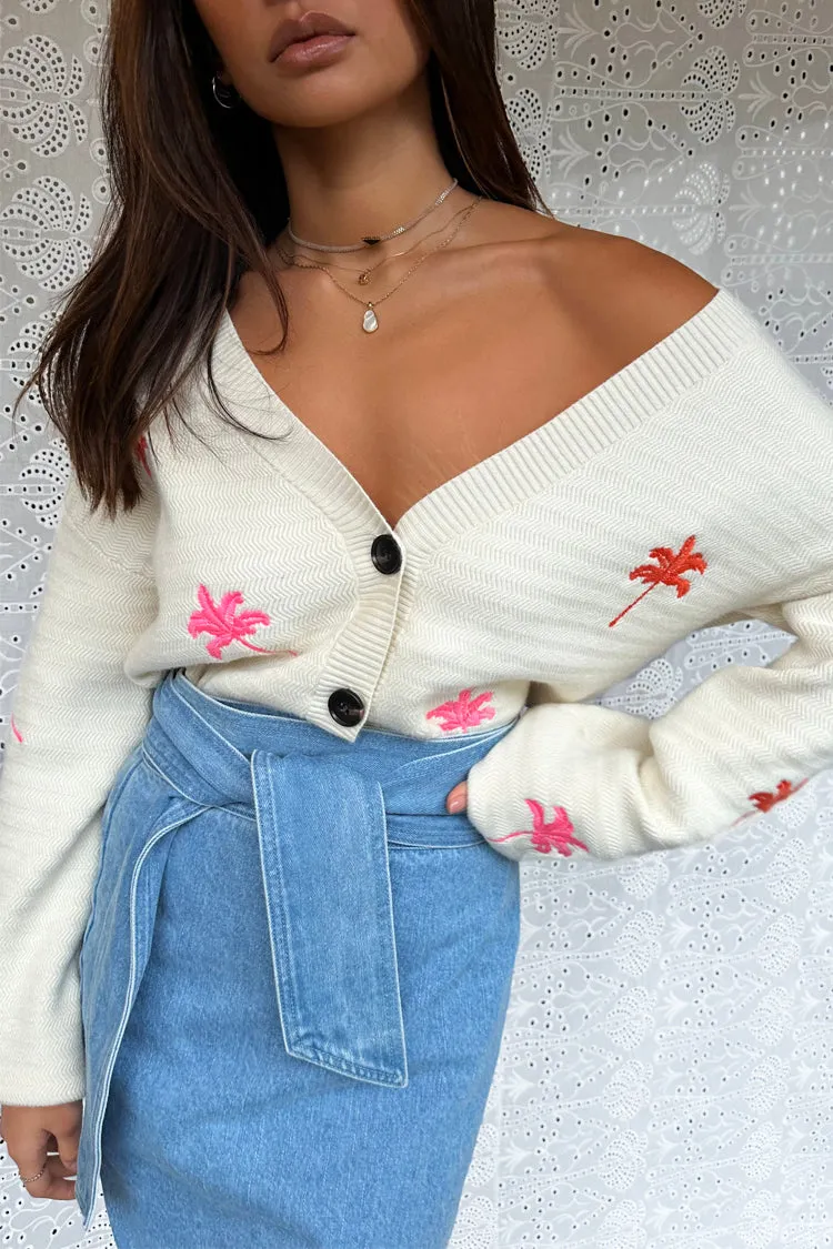 Cream Cardigan With Embroidered Palm