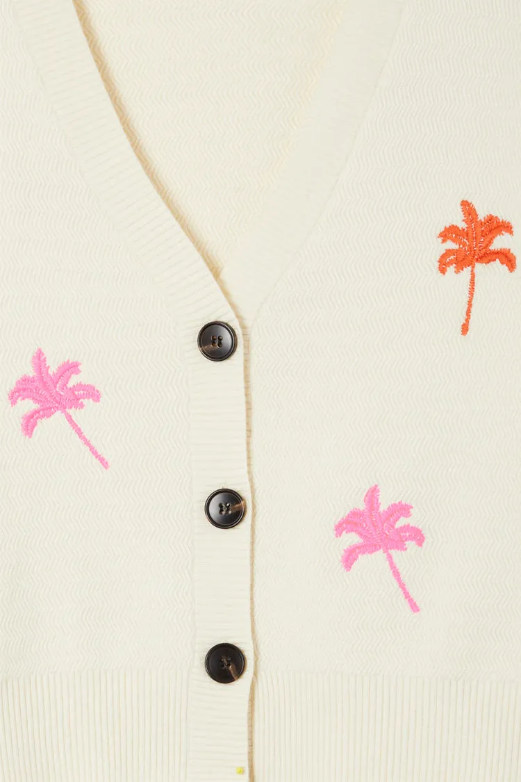 Cream Cardigan With Embroidered Palm