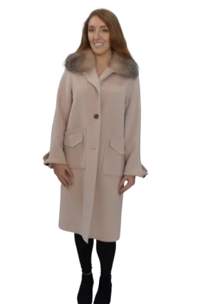 Cream Wool Coat with Crystal Fox Collar