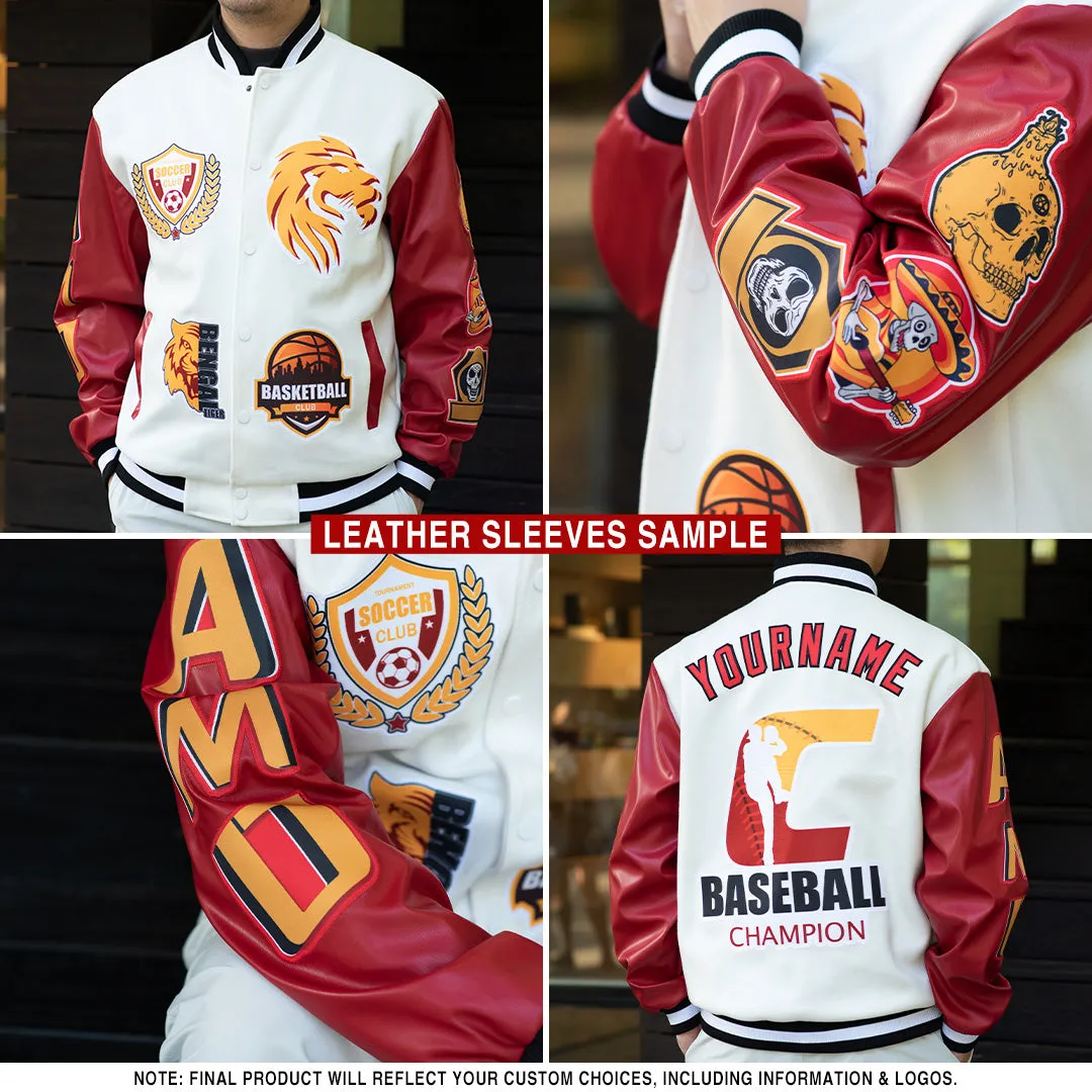 Custom Black Crimson-Gold Bomber Full-Snap Varsity Letterman Jacket