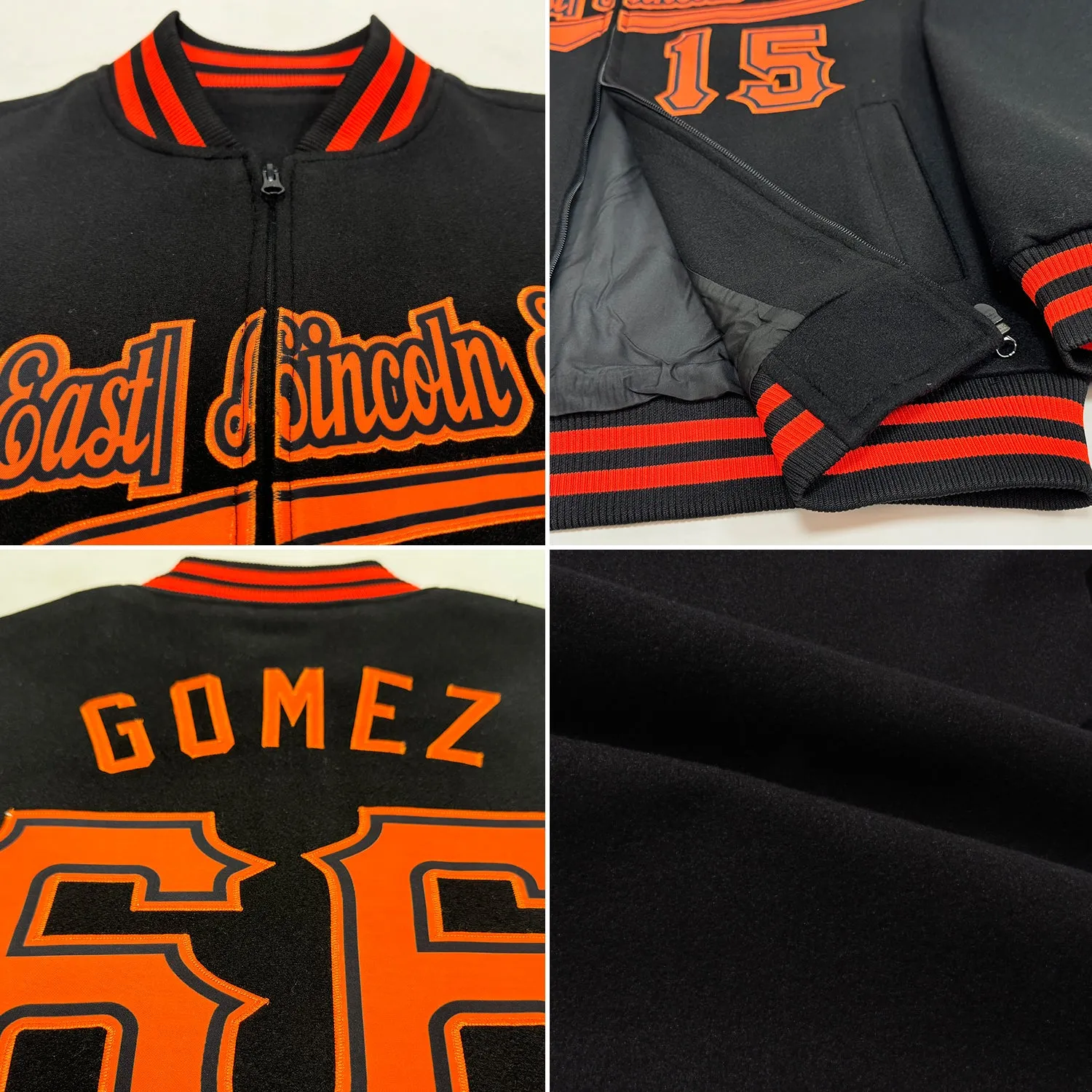 Custom Black Purple-Orange Bomber Varsity Letterman Two Tone Zipper Jacket