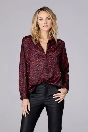 David Lerner - Portman Button Down Shirt in Red Leopard