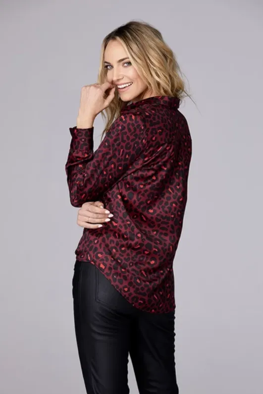 David Lerner - Portman Button Down Shirt in Red Leopard