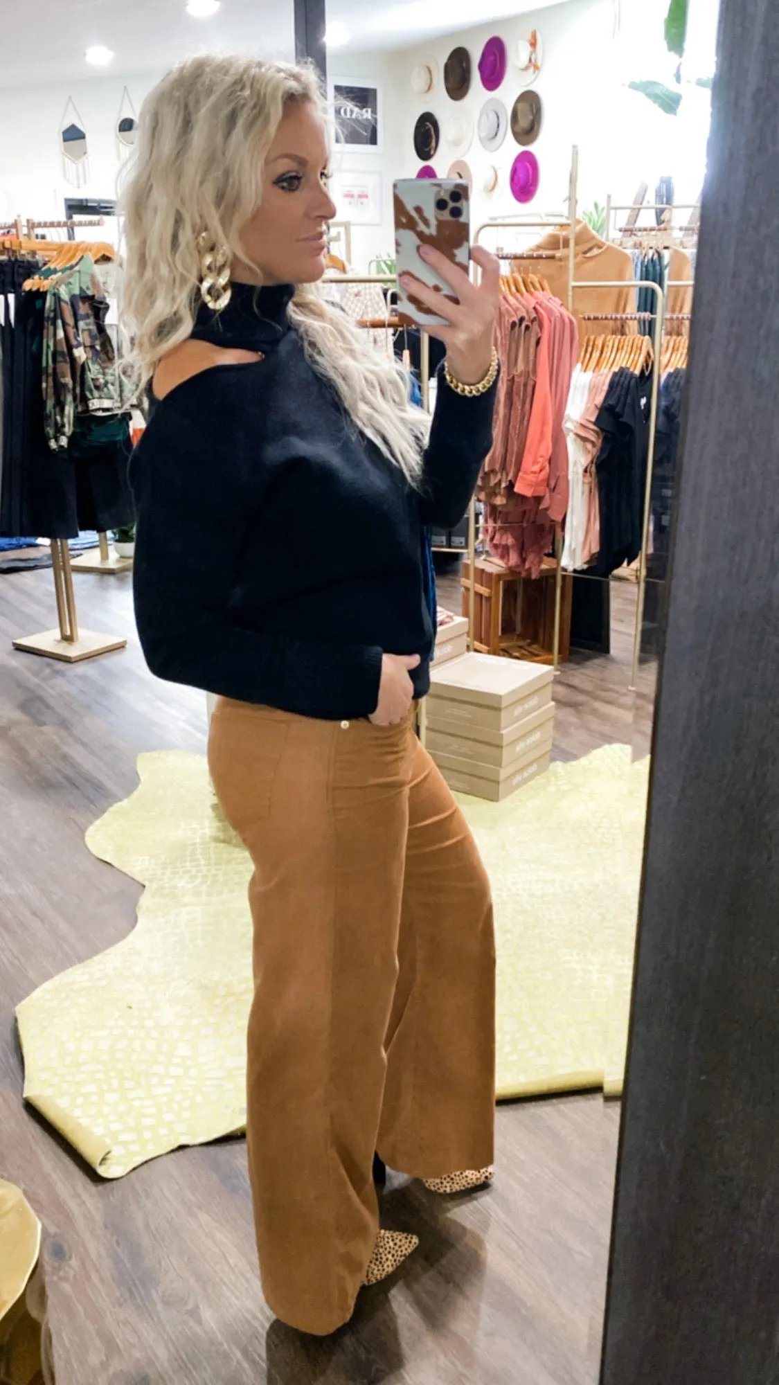 Dear John 'Fiona' Wide Leg Super High Rise Corduroy Pants in Dark Tan