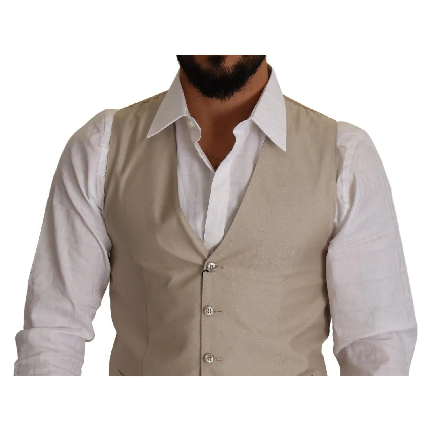 Dolce & Gabbana Beige Cotton Silk Formal Dress Vest