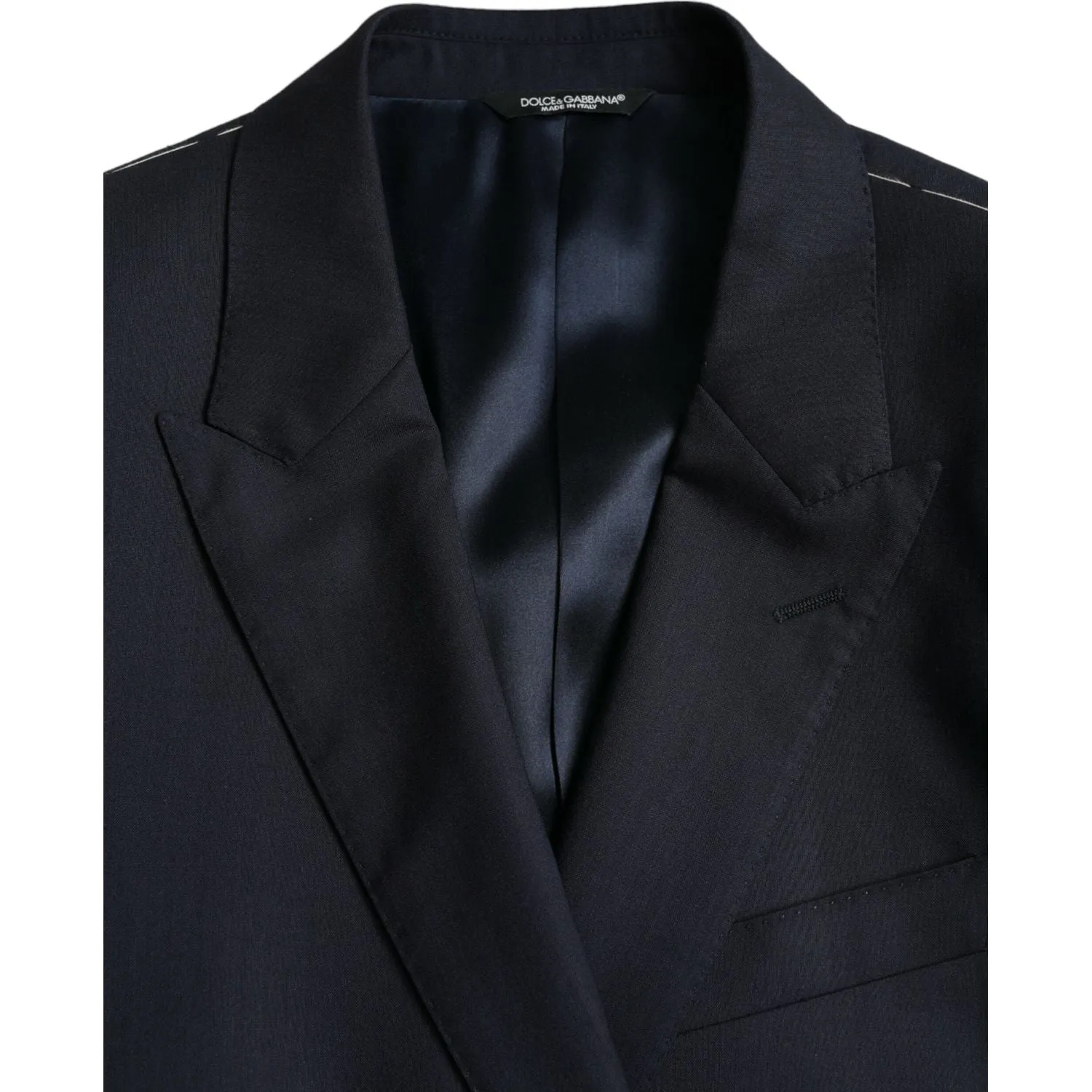 Dolce & Gabbana Dark Blue Wool Single Breasted Coat Blazer