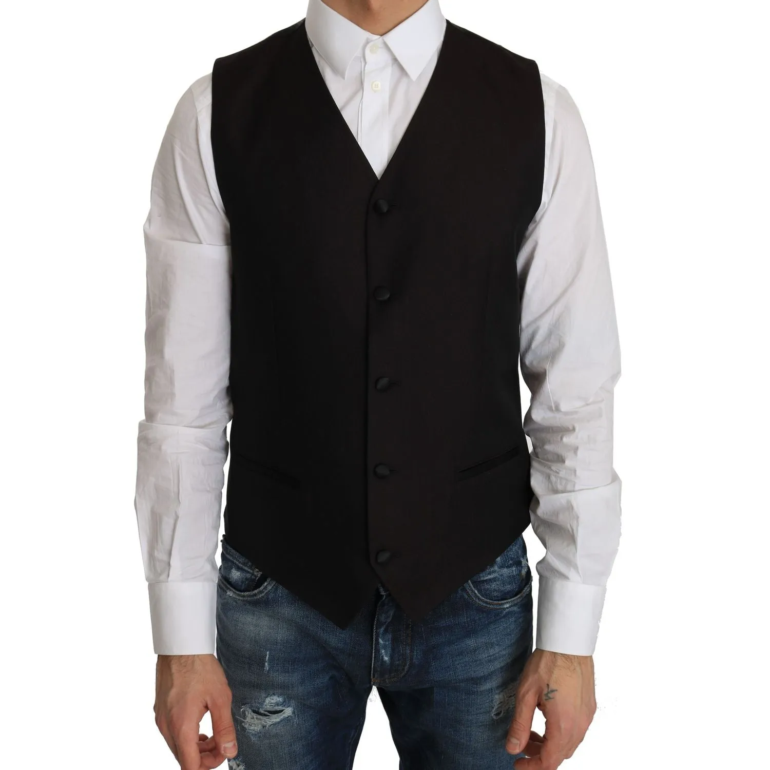 Dolce & Gabbana Elegant Black Silk Blend Formal Vest