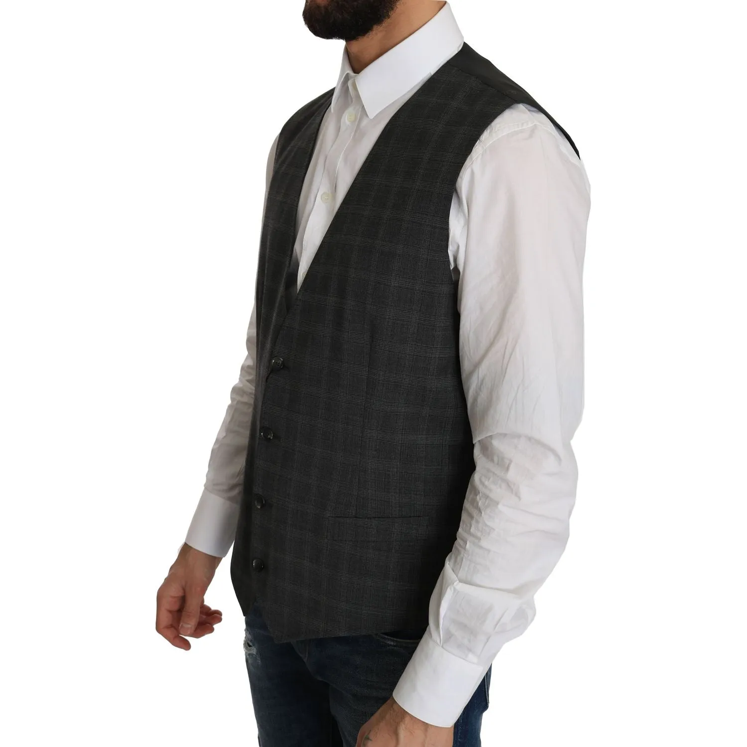 Dolce & Gabbana Elegant Checkered Wool Vest for the Urbane Man