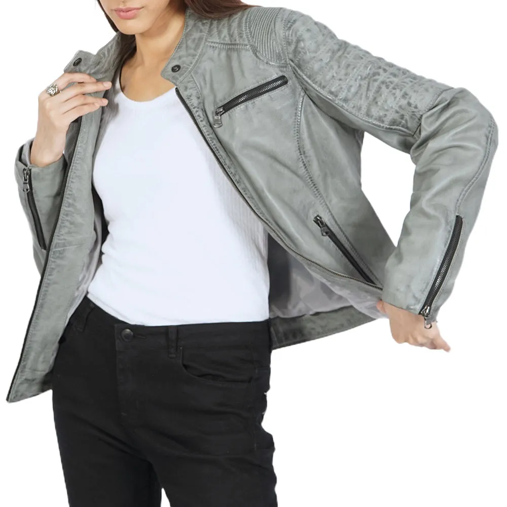 Donna Grey Leather Jacket