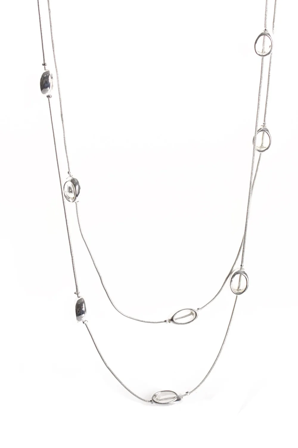 Double Layered Circle Interlink Chain Long Necklace