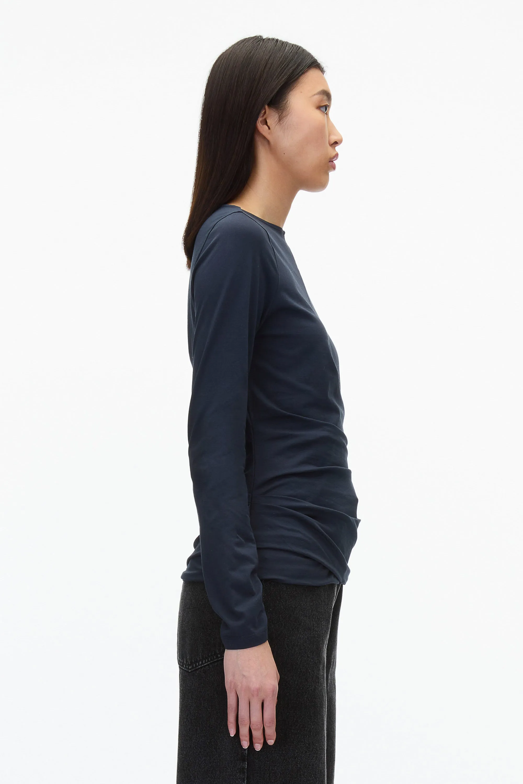 Draped Boatneck Long Sleeve Tee