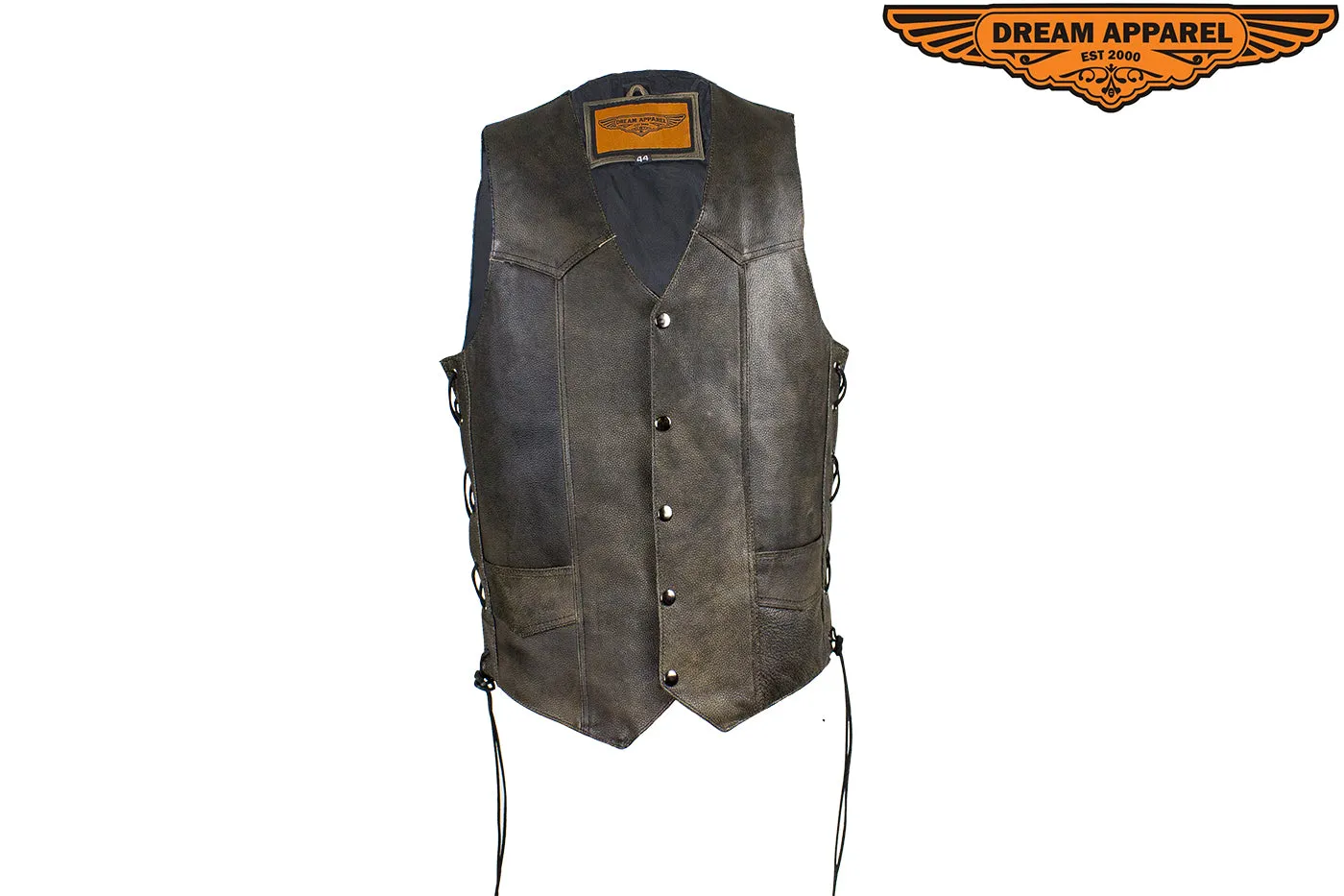 Dream Apparel Men's Brown Leather Vest with Live to Ride