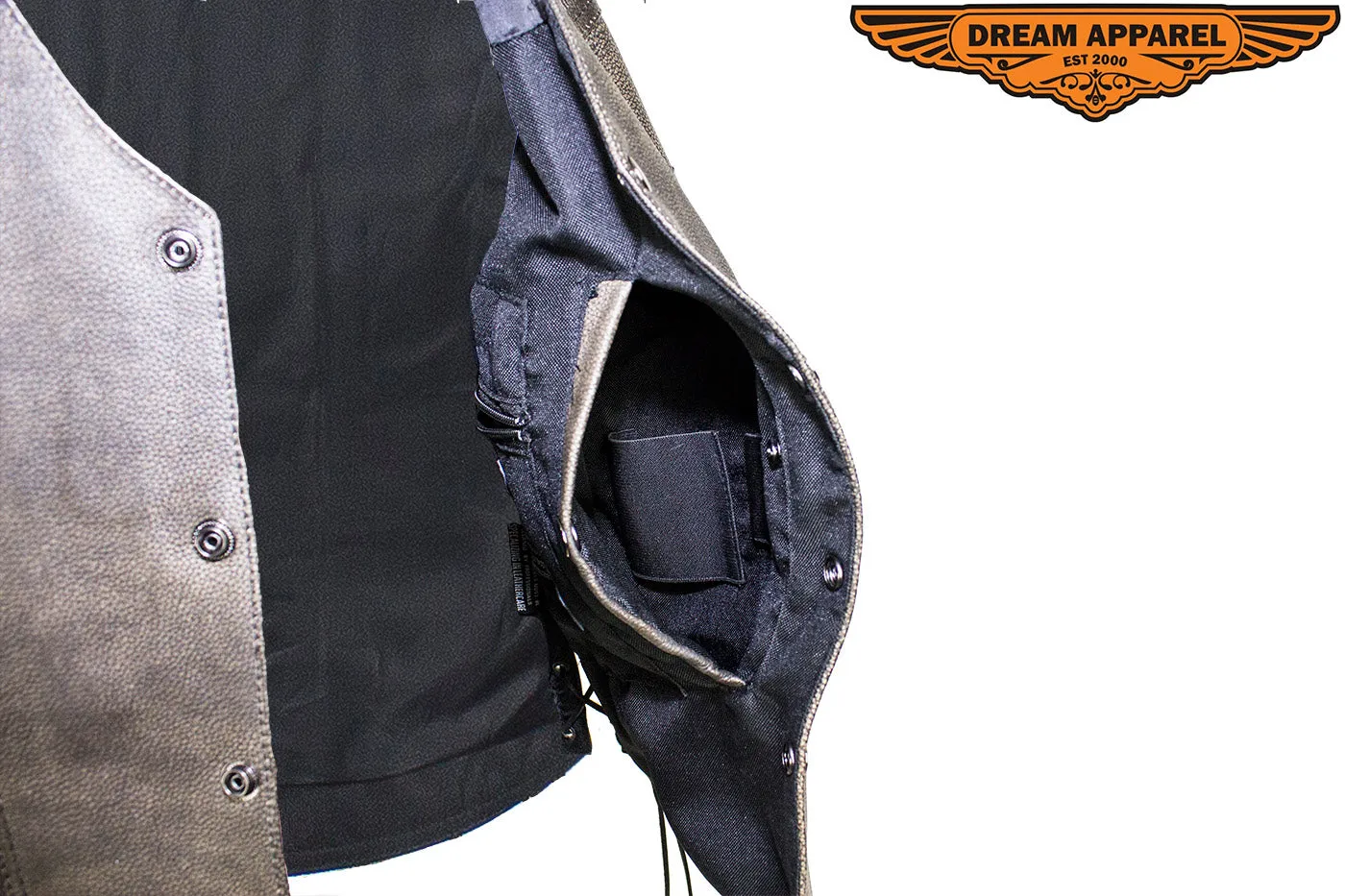 Dream Apparel Men's Brown Leather Vest with Live to Ride