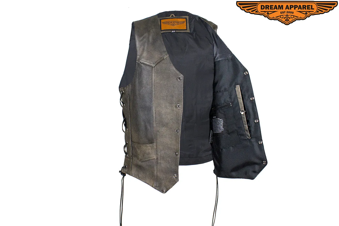 Dream Apparel Men's Brown Leather Vest with Live to Ride