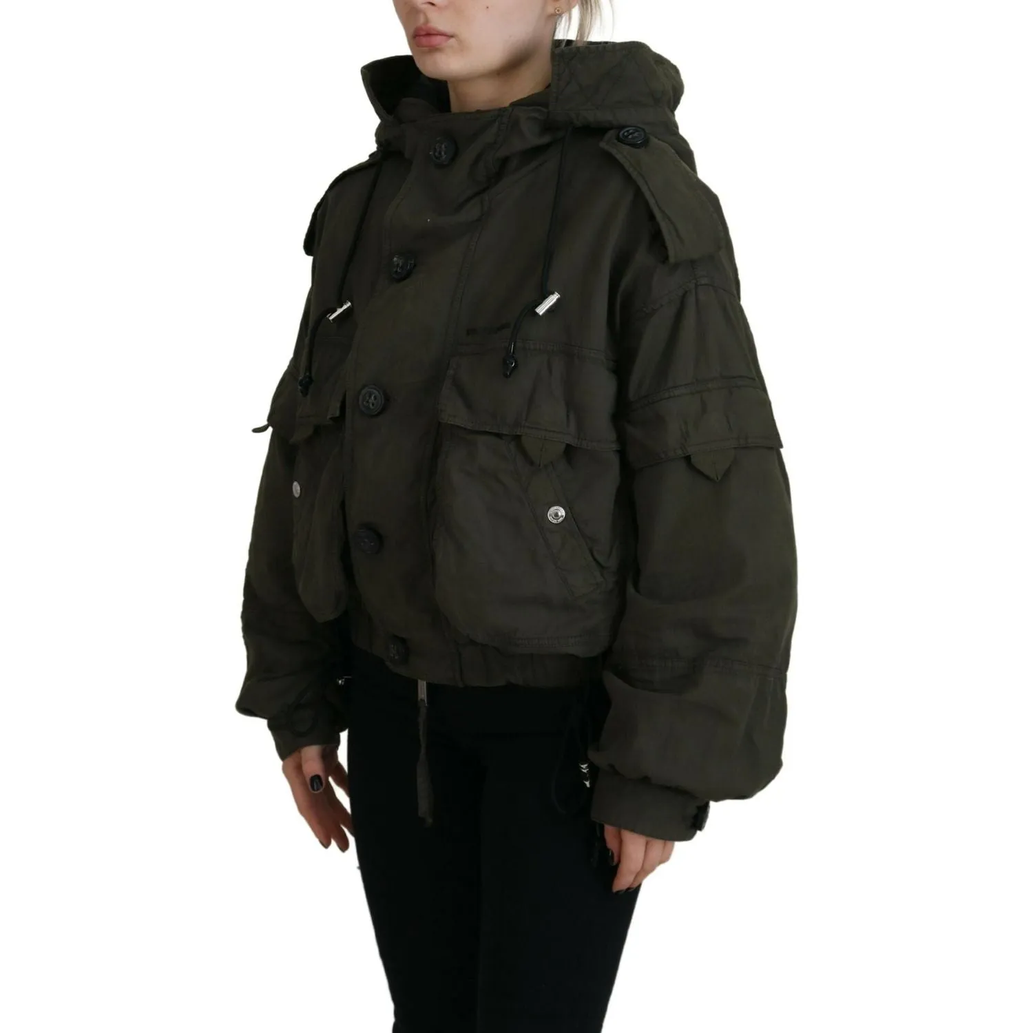 Dsquared² Green Cotton Hooded Cargo Button Jacket