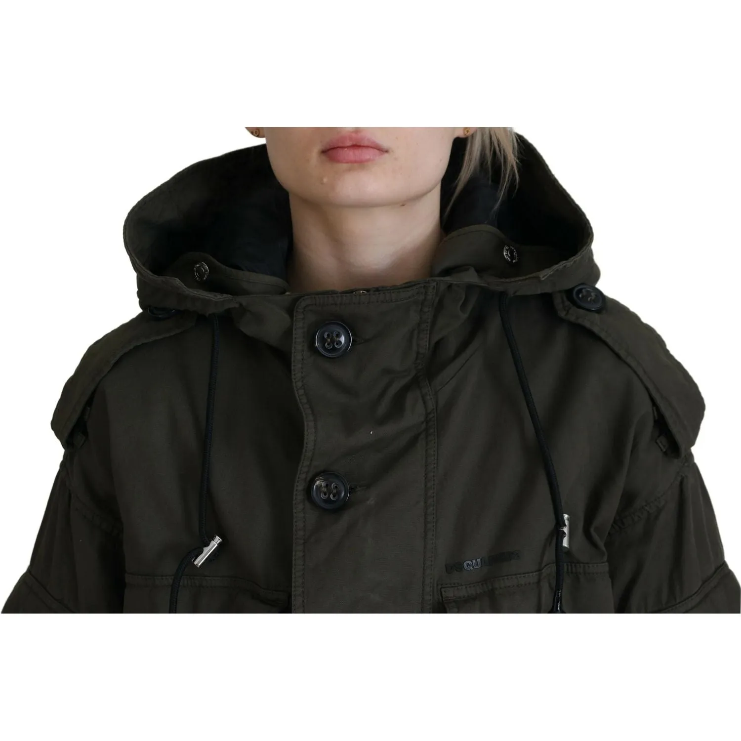 Dsquared² Green Cotton Hooded Cargo Button Jacket