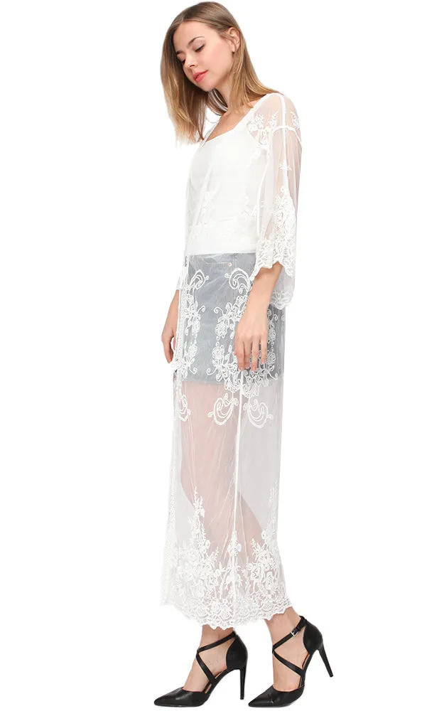 EAC9311 Lace Long Mesh Kimono