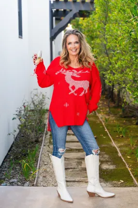 Elk Sweater Tunic Red