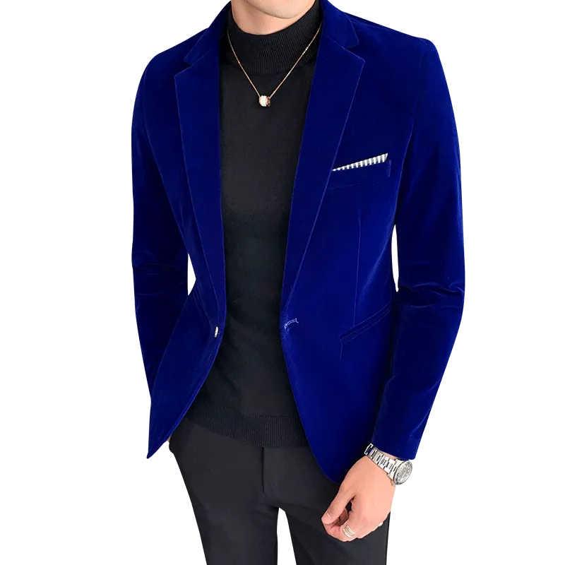 Fall Winter Gold Velvet Blazer High Quality Slim Fit Suit Jacket Fashion Casual Men Groom Singer Costume Formal Evening Dress