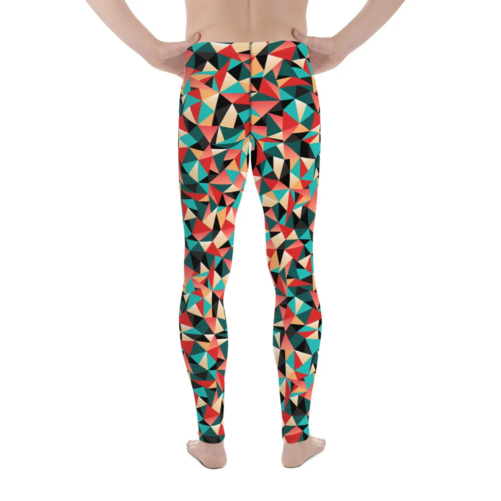 Festive Bright Triangular Geometric Multi Color Printed Men's Leggings-Made in USA/EU