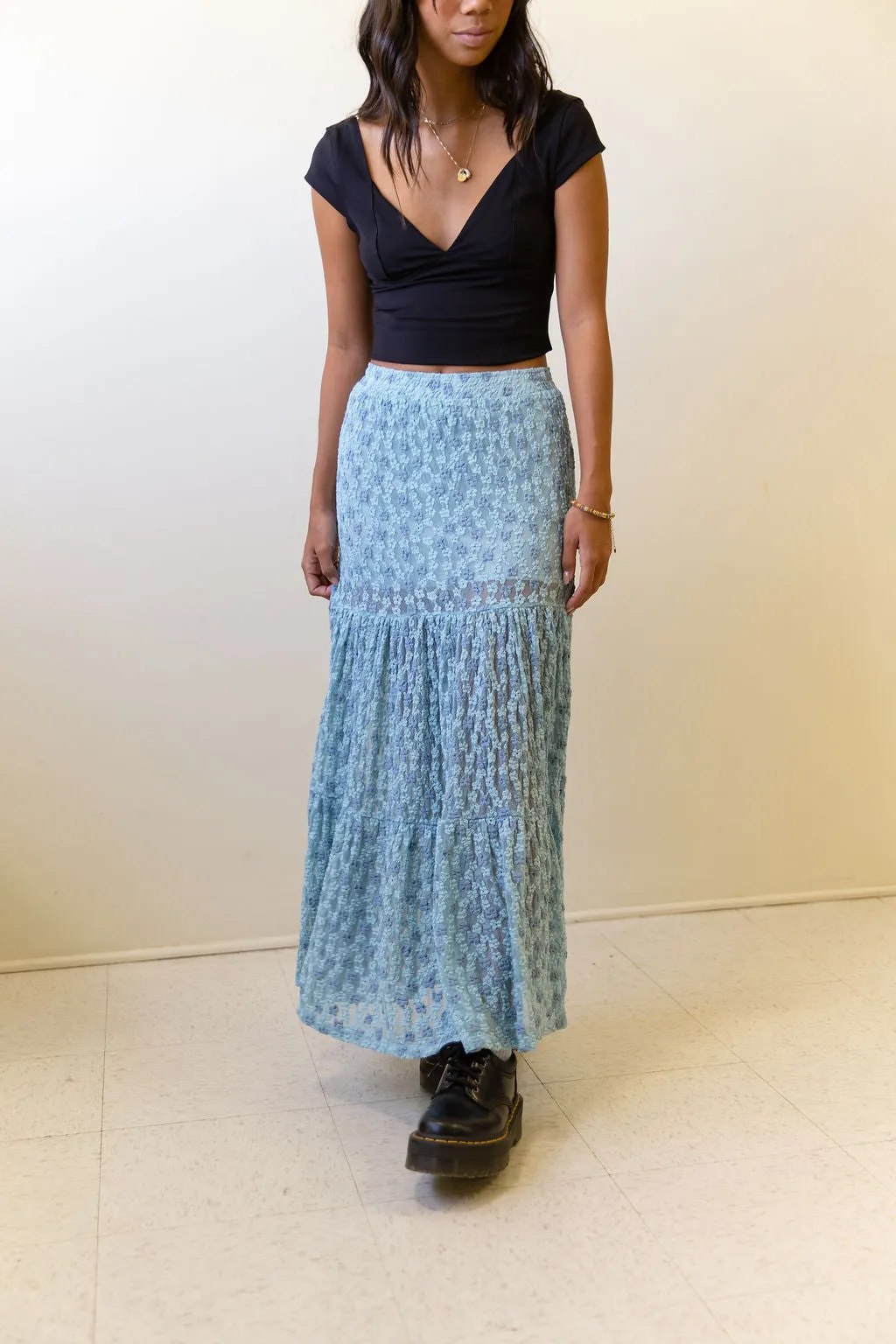 Floral Embroidered Lace Maxi Skirt