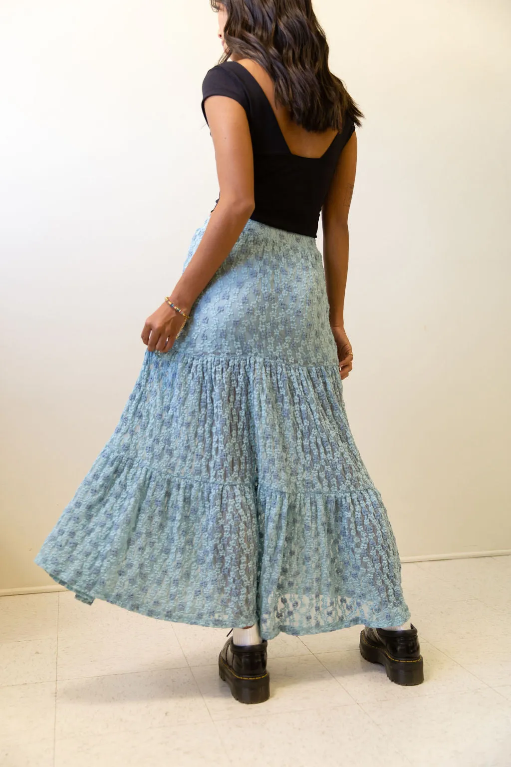 Floral Embroidered Lace Maxi Skirt