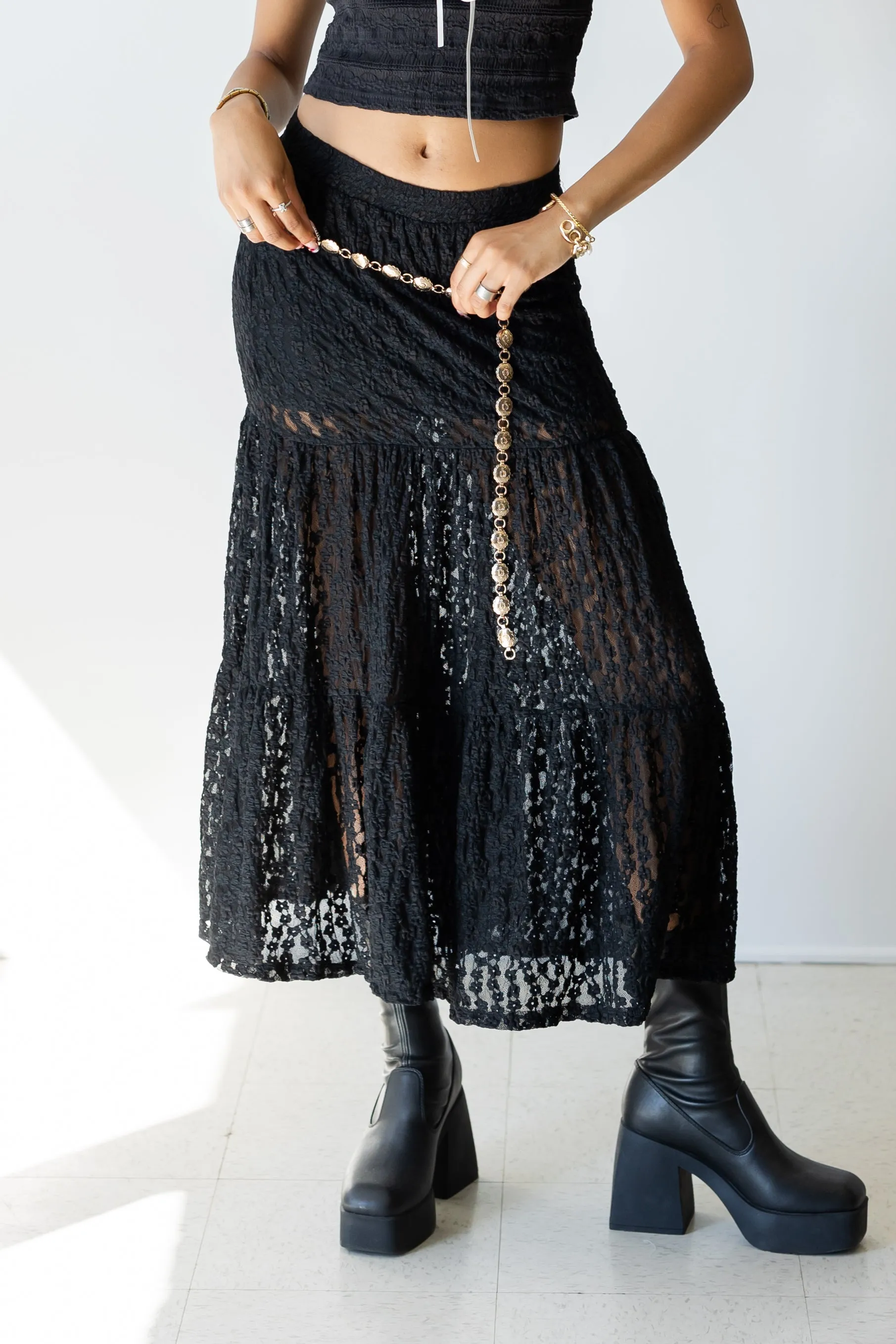 Floral Embroidered Lace Maxi Skirt