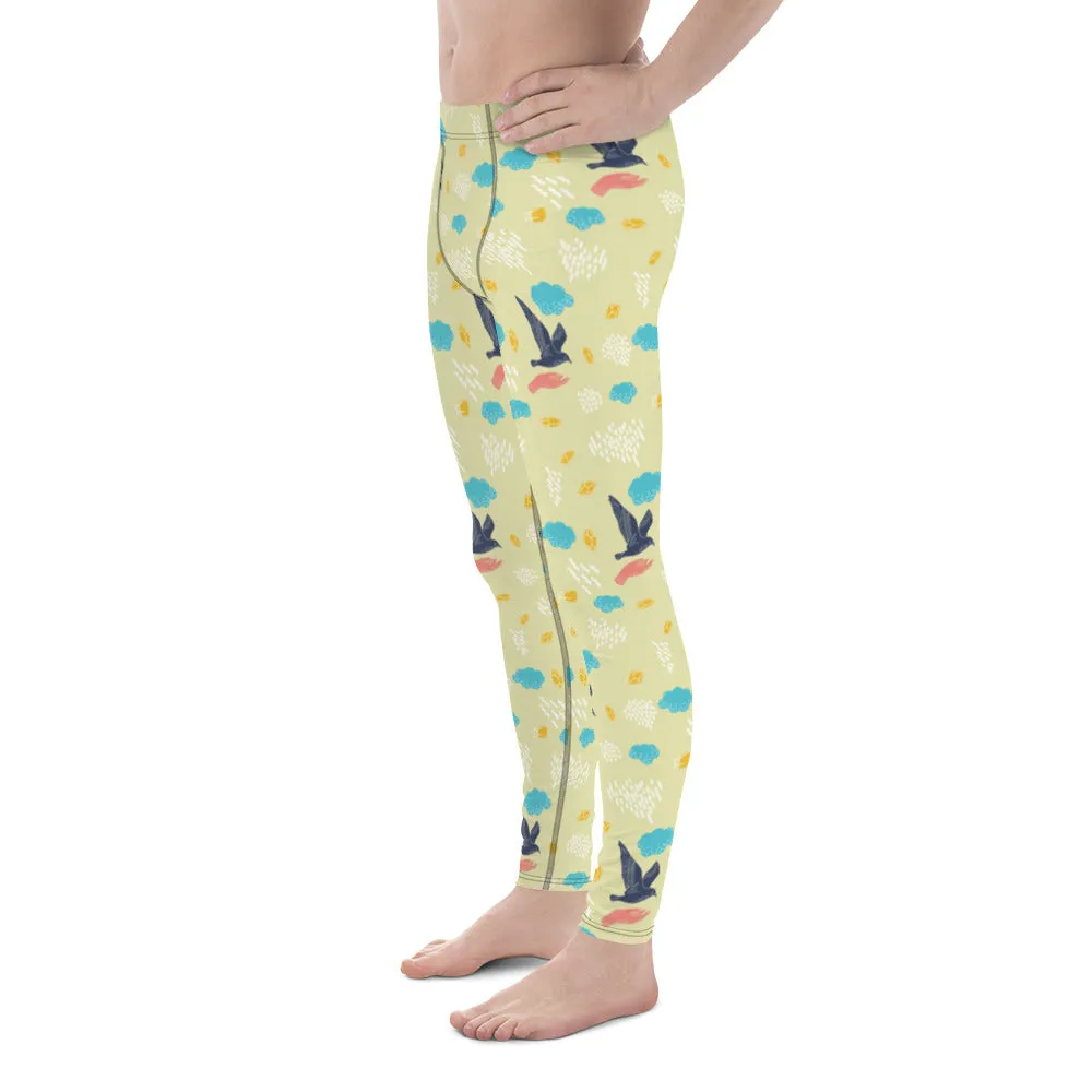 Free Flying Bird Print Men's Yoga Pants Running Tights Leggings- Made in USA/ Europe