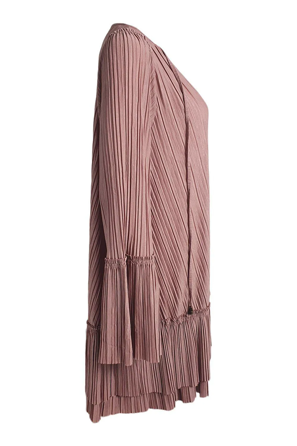 FREE PEOPLE Dusty Rose Pink V Front Pleated Mini Dress (M)