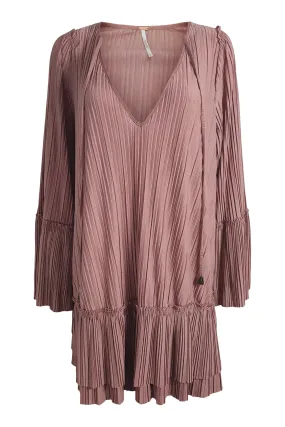 FREE PEOPLE Dusty Rose Pink V Front Pleated Mini Dress (M)