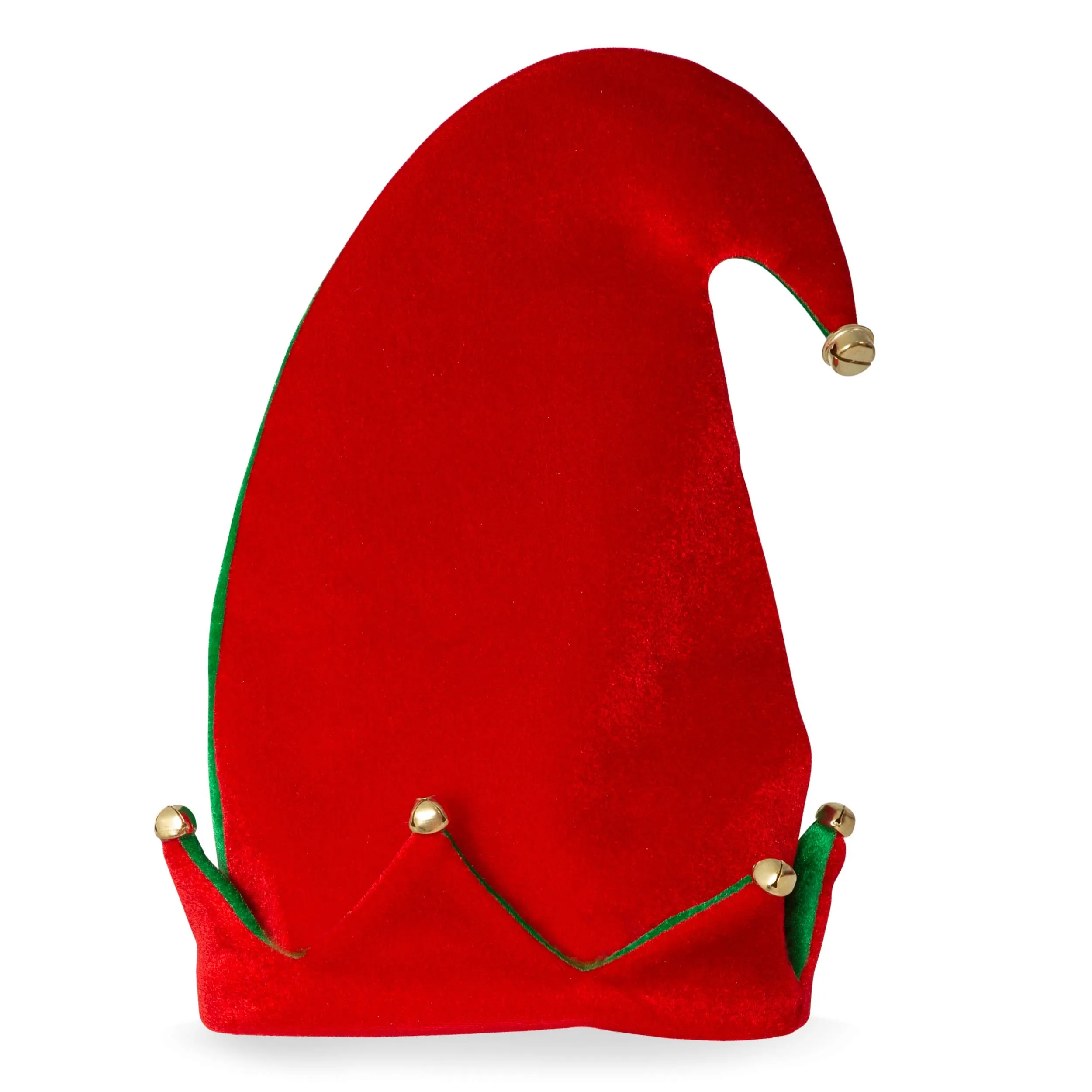 Funny Christmas Elf Hat - Red and Green Jolly Velvet Holiday Elven Novelty Costume Hats with Jingle Bell Designs