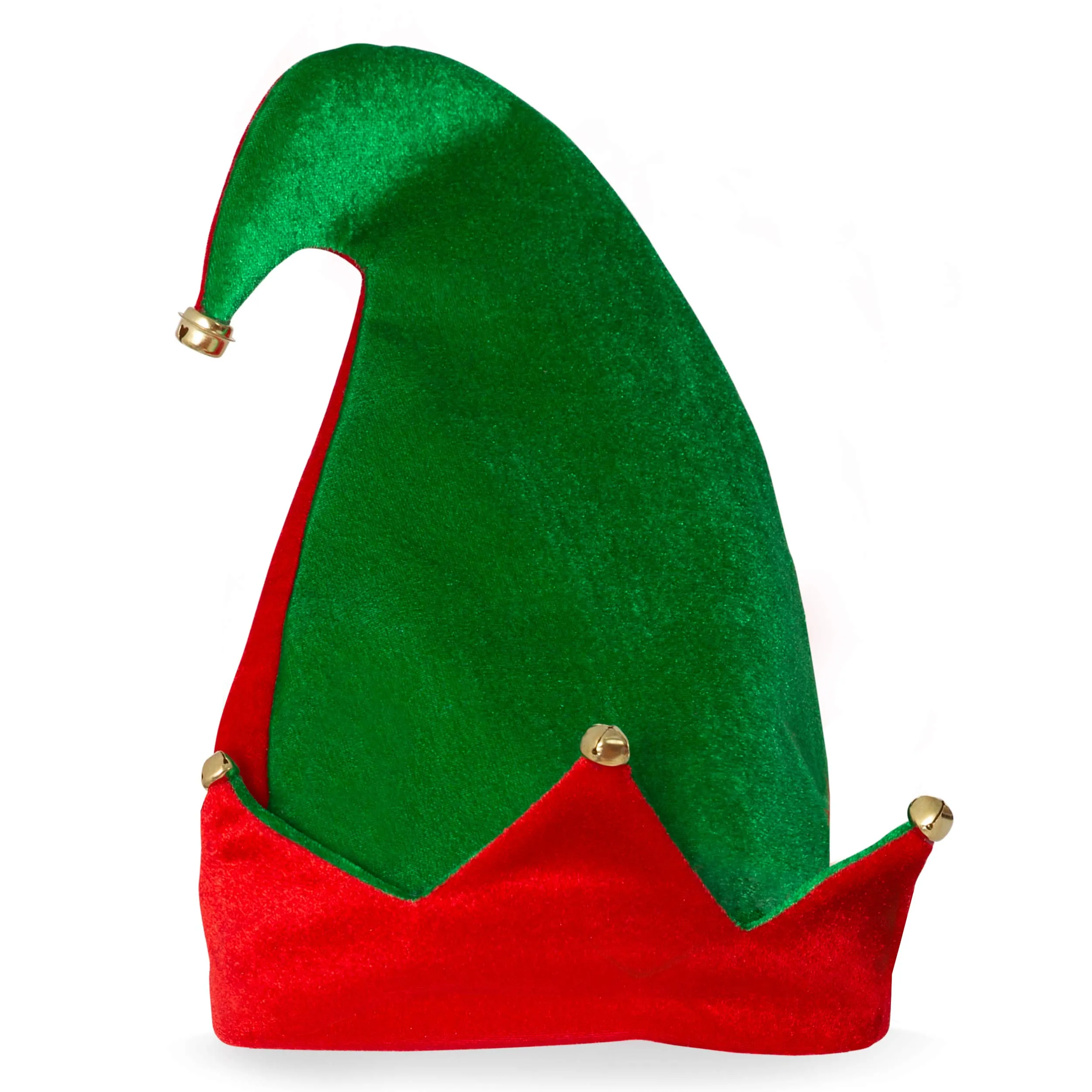 Funny Christmas Elf Hat - Red and Green Jolly Velvet Holiday Elven Novelty Costume Hats with Jingle Bell Designs