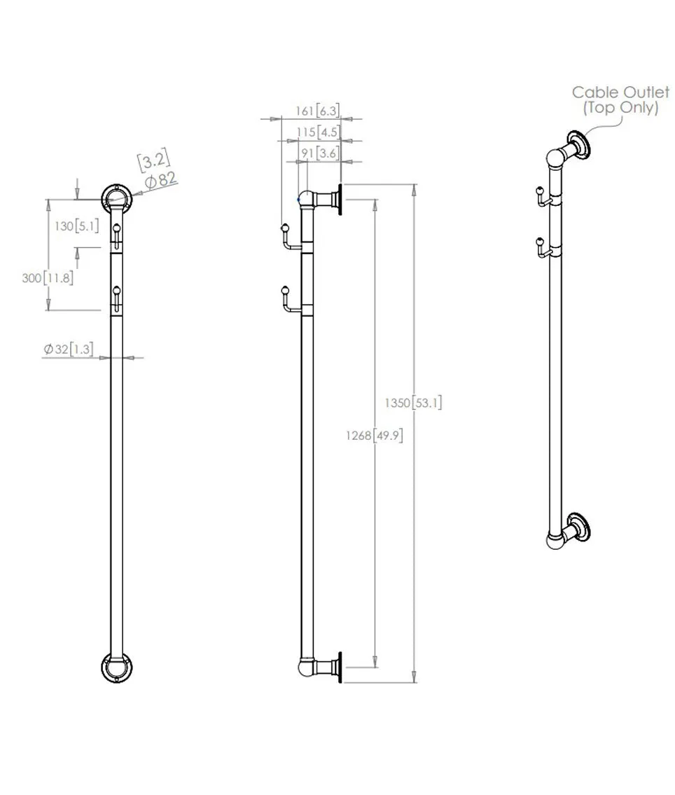 Gaia Vertical Electric 32mm Rail Heater c/w 2no Swivel Robe Hooks